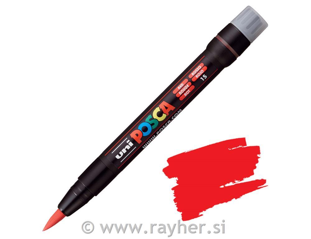 POSCA Uni flomaster; konica čopič; rdeč