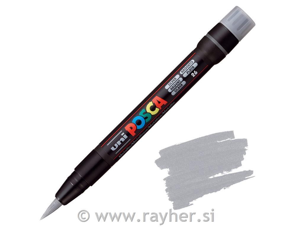 POSCA Uni flomaster; konica čopič; srebrn