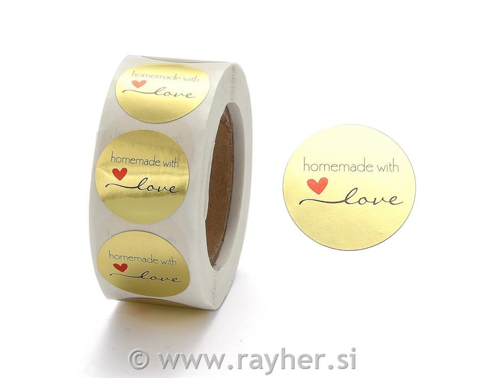Nalepke "Handmade with Love" na kolutu, 500 nalepk