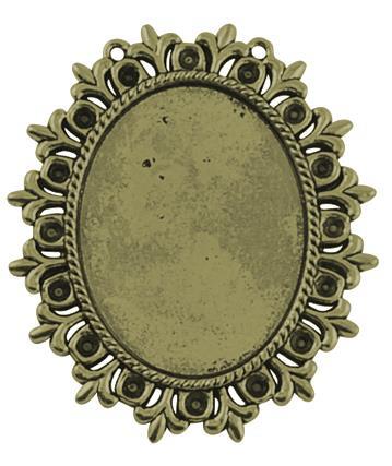 MEDALJON ANTIK BRON, 56X49 MM, CVETLIČNI