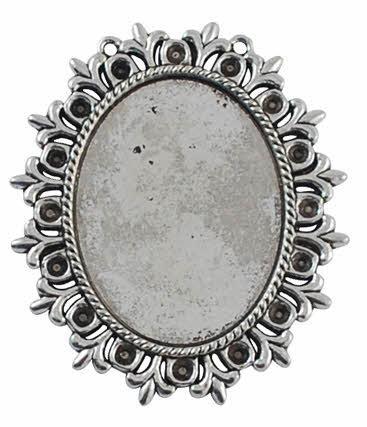 MEDALJON ANTIK SREBRN, 56X49MM CVETLIČNI