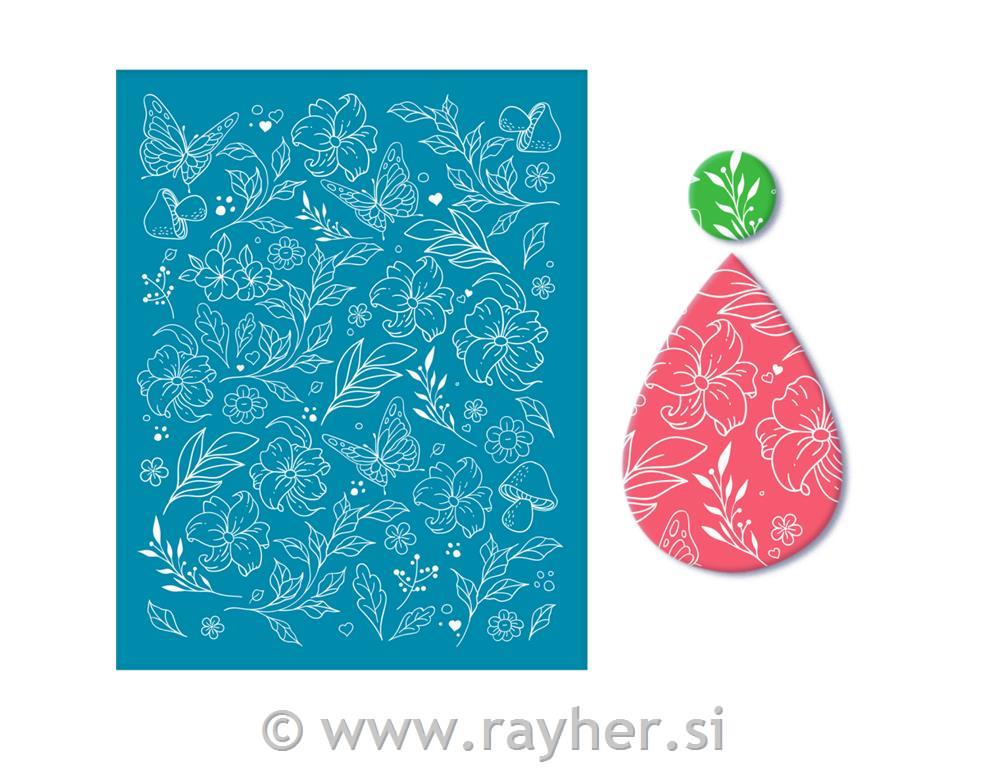 Šablona Silk Screen, Flowers, Leafs and Butterflies