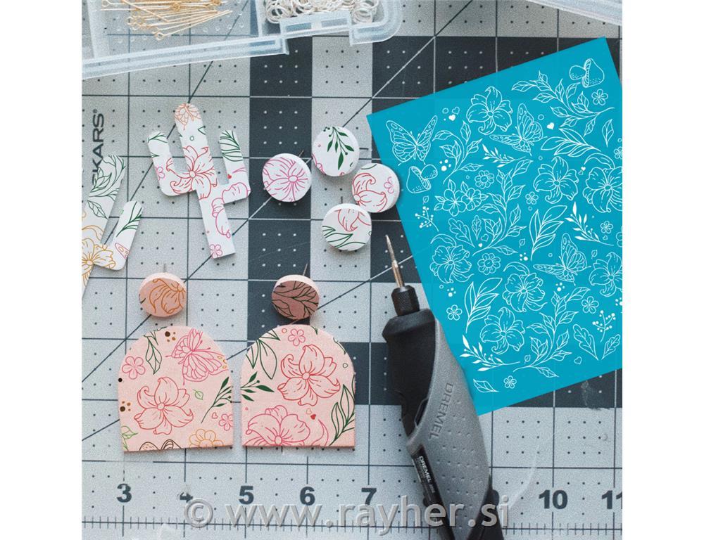 Šablona Silk Screen, Flowers, Leafs and Butterflies