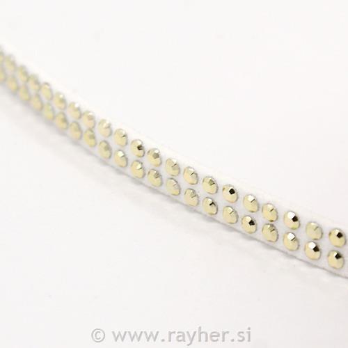 ŽAMETNI TRAK S KRISTALČKI, BEL Z ZLAT,1M