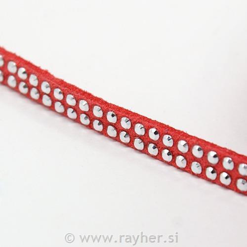 ŽAMETNI TRAK S KRISTALČKI, SV. RDEČ,1M