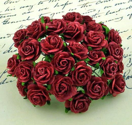Mini Red Handmade Mulberry Paper Roses