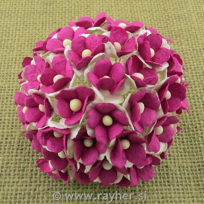 CVETKI MALI, TEMNO ROZA BELI SRČASTI, SET 20, 15MM