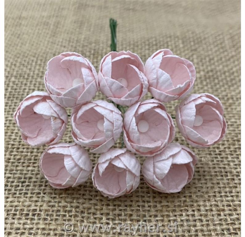 Cvetovi Buttercups, svetlo roza, set 10, 25mm