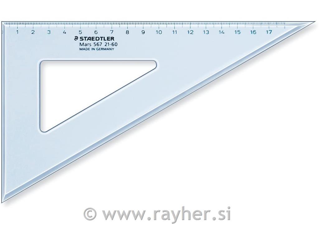 Ravnilo trikotnik, 21cm 60/30 stopinj transp. moder