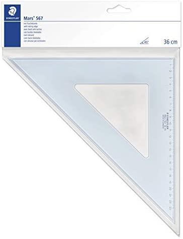 Ravnilo trikotnik, 36 cm 45/45 stopinj transp. moder