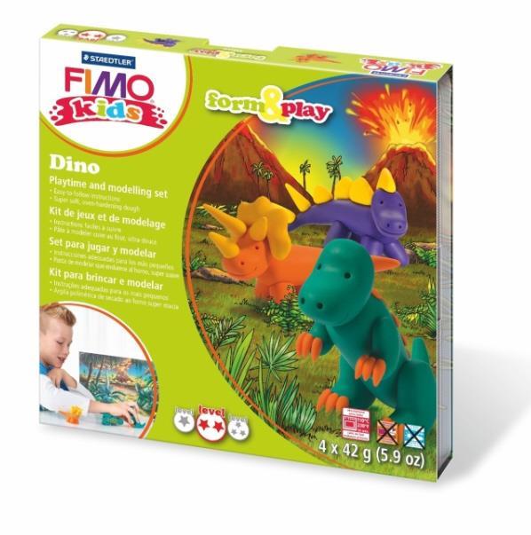 FIMO Kids set dinozaver, 4x42g, modelirka, navodila, scena