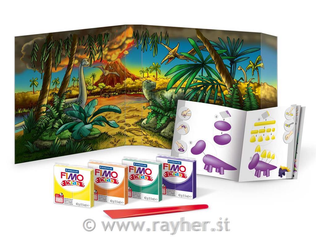 FIMO Kids set dinozaver, 4x42g, modelirka, navodila, scena