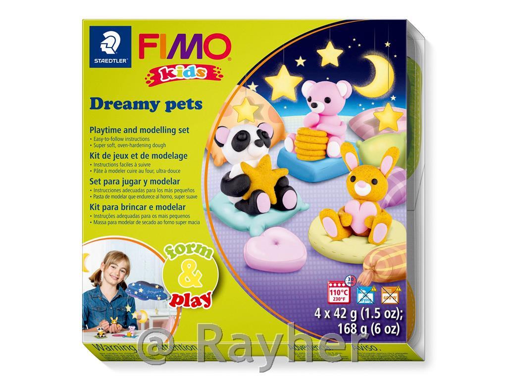 FIMO Kids set Sanjski ljubljenčki 4x42g, modelirka, navodila, scena