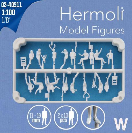 HERMOLI SITTING FIGURES 1:100H = 18 MM, WHITE, 20 pcs10 TYPES
