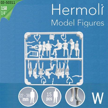 Figure sedeče 1:50 h=36 mm, bele, 15 kosov