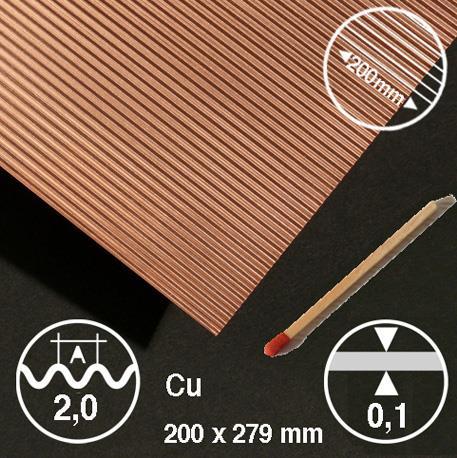 Kovinska plošča valovita baker L=2,00 mm, 200 x 295 mm