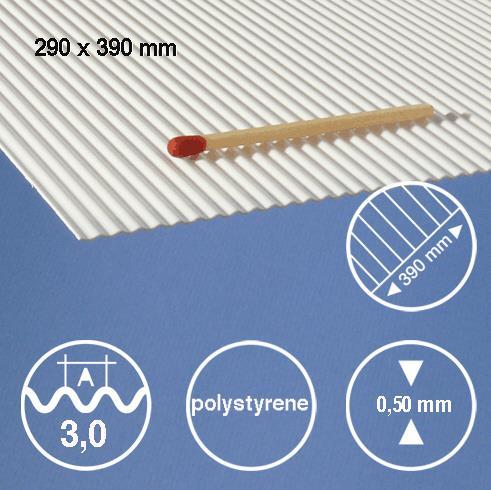 Stiren plošča valovita L=3,0 mm, 290 x 390 mm; 0,5 mm