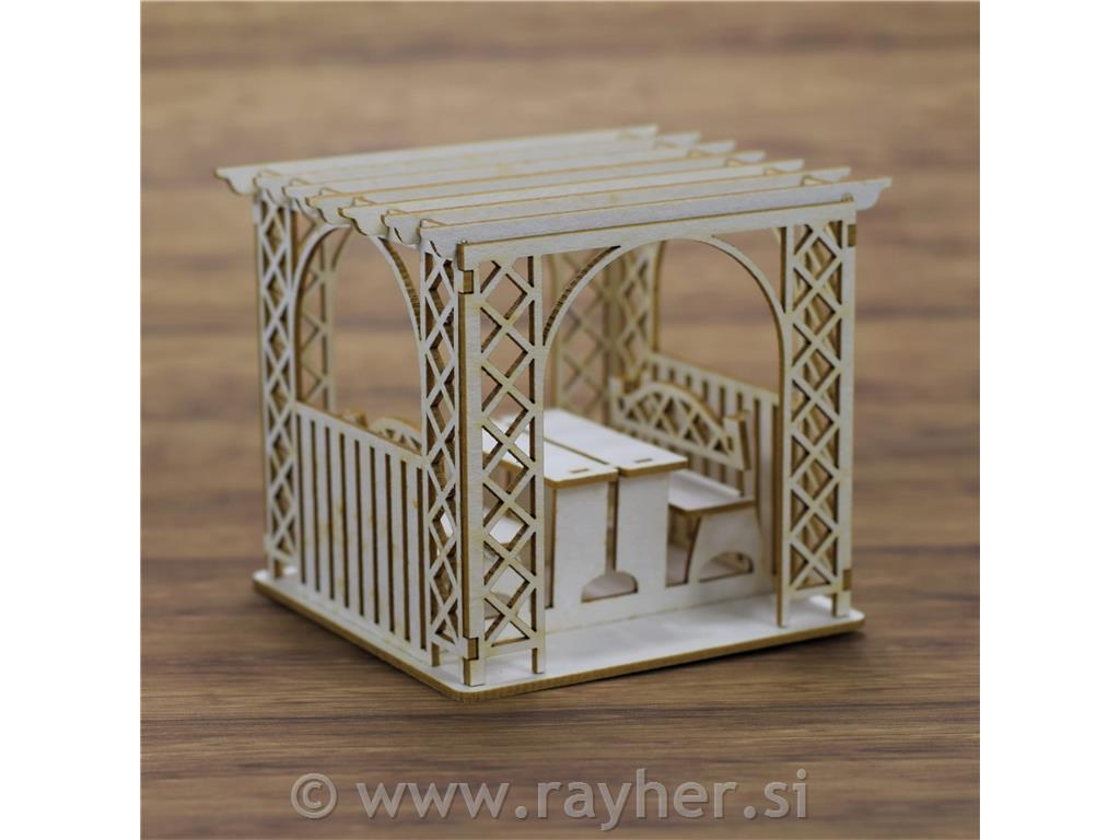 Izrez iz lepenke, 3D, Pergola z vrtno garnituro
