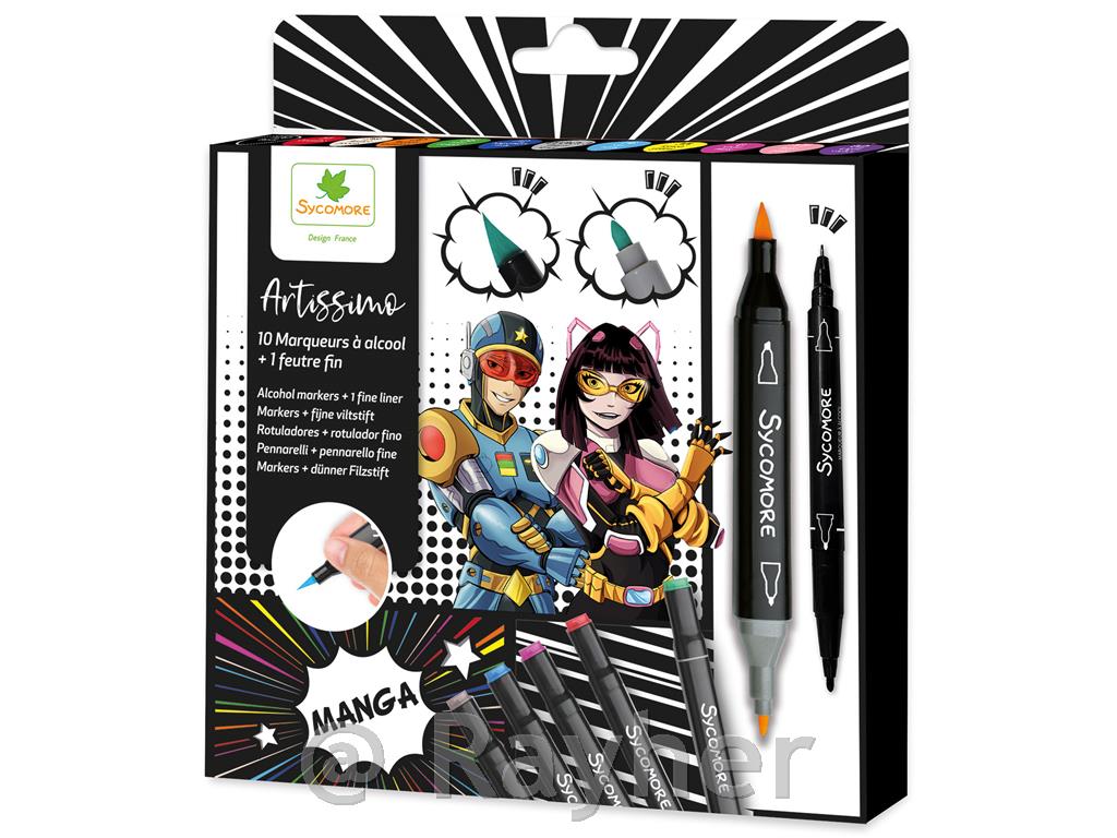 Manga ustvarjalni set, Alkoholni flomastri set 10 in fineliner