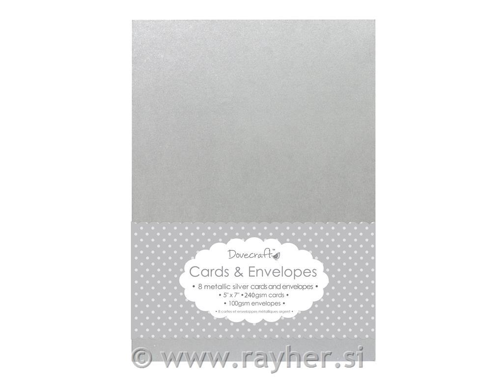 Kuverte+Vizitke, Set 8+8, Srebrne 12,7x17,8 cm