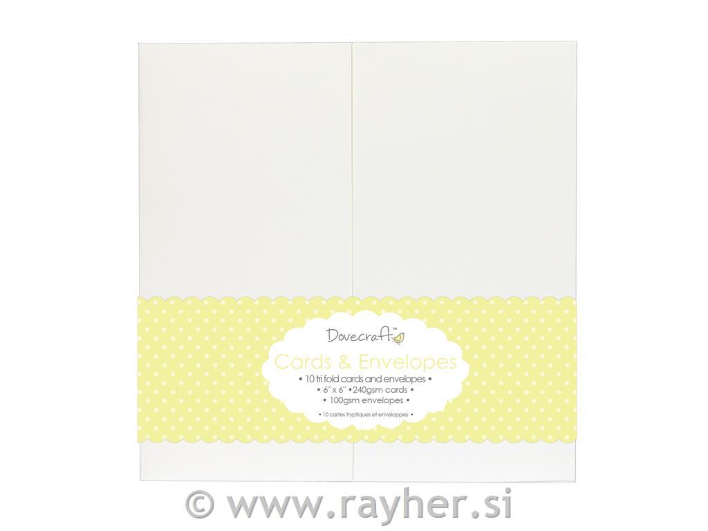 Kuverte+Vizitke, Set 10+10, Bele - TRIFOLD 15,2x15,2 cm