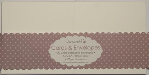 Kuverte+Vizitke, Set 20+20, Bele barve, 7.6 x 7.6cm