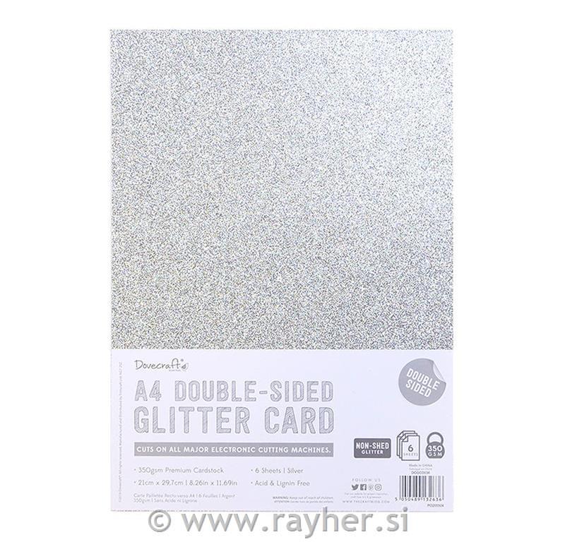 Obojestranki katron z bleščicami, srebrn, set 6