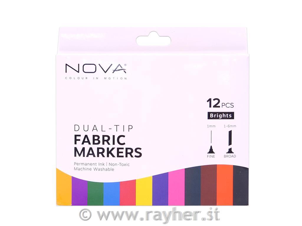 NOVA flomastri za tekstil z dvema konicama set 12