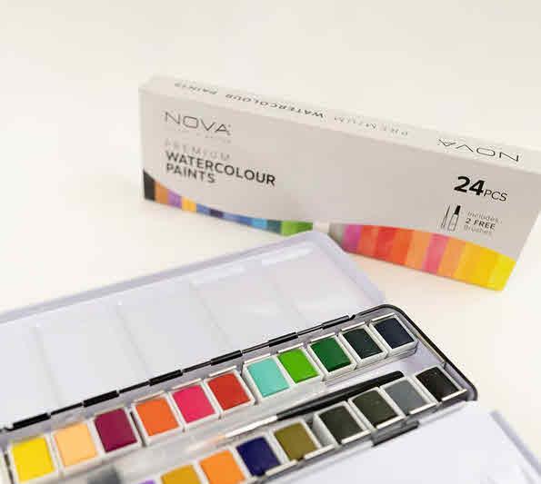 NOVA akvarelne barve 24 tabl.+ 2 čopiča