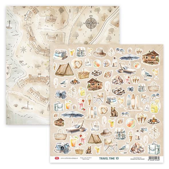 Scrapbooking papir, 30x30cm, 250gsm, Travel Time 10