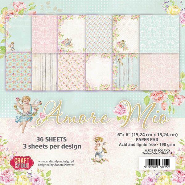 Paper pad 15x15cm, Amore Mio,set 36
