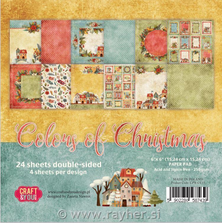 Set papirjev Colors of Christmas 15x15 cm 24 listov