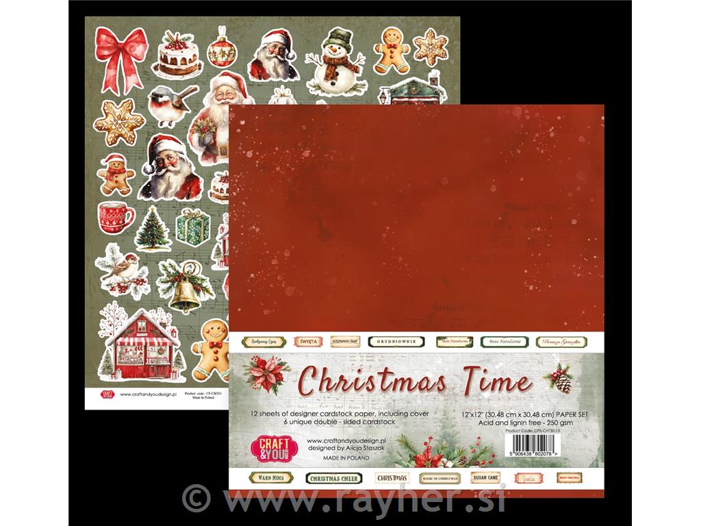 Set papirjev, 30x30cm, Christmas Time, set 12