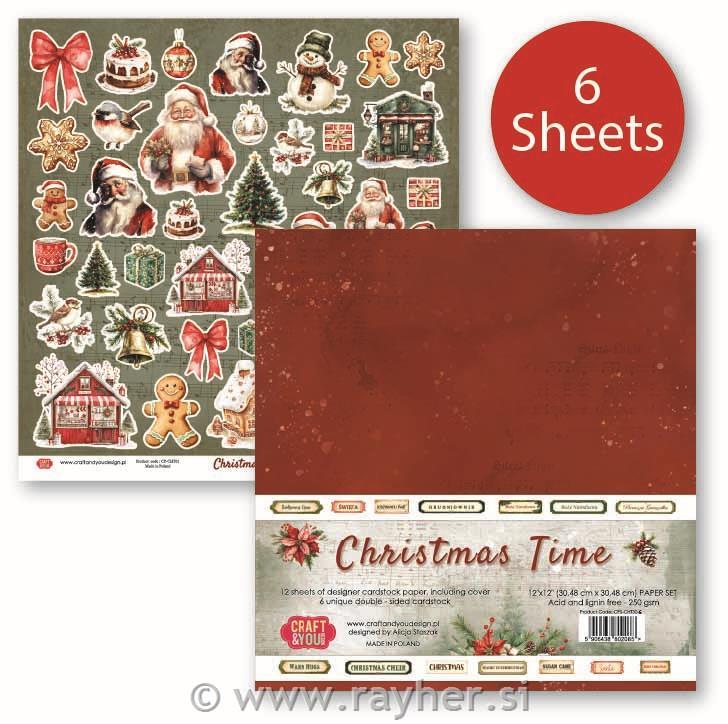 Set papirjev, 30x30cm, Christmas Time, set 6