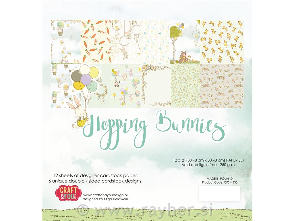 Set papirjev Hopping Bunnies 30x30 cm