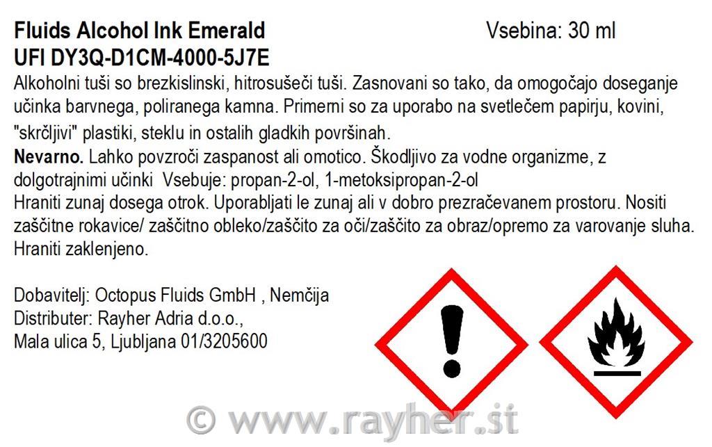 Alkoholni tuš Fluids 30 ml, emerald ,prosojen ton