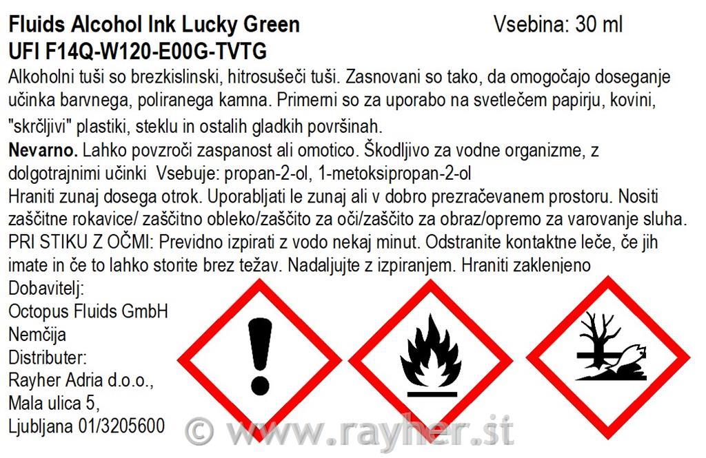 Alkoholni tuš Fluids 30 ml, lucky green ,prosojen ton
