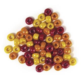 Perle steklene z večjo luknjo, opak,rdečo-rumene., o 5,4 mm,