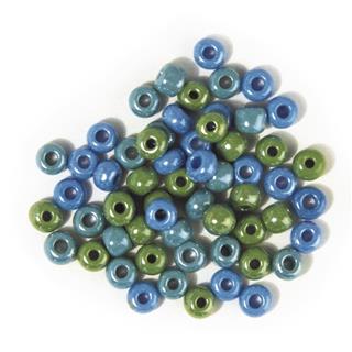 Perle steklene z večjo luknjo, opak,zel.-modr, o 5,4 mm, 55g