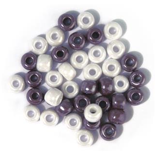 Perle steklene z večjo luknjo, opak, bel.-lila, o 6,7 mm, 55