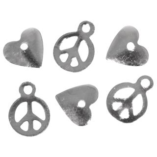 Delček kovinski za nakit: znak za mir + srca, srebrn, 6mm, l