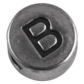 Perla kovinska črka "B", bn, srebrna, o 7 mm, hole 2 mm