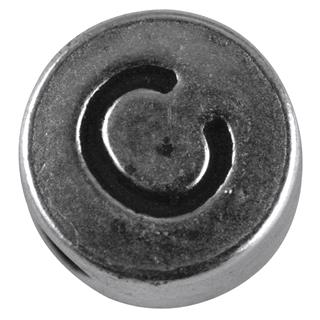 Perla kovinska črka "C", bn, srebrna, o 7 mm, hole 2 mm