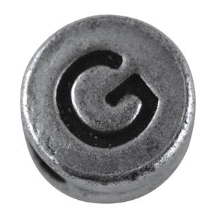 Perla kovinska črka "G", bn, srebrna, o 7 mm, hole 2 mm