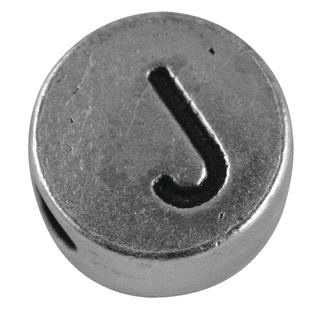 Perla kovinska črka "J", bn, srebrna, o 7 mm, hole 2 mm