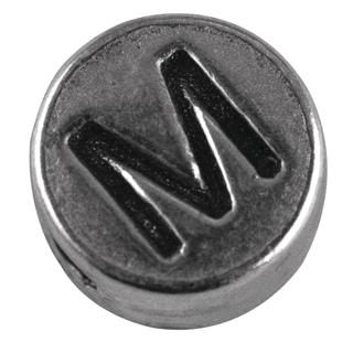 Perla kovinska črka "M", bn, srebrna, o 7 mm, hole 2 mm
