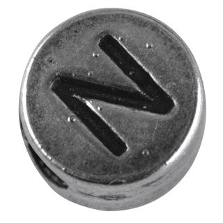 Perla kovinska črka "N", bn, srebrna, o 7 mm, hole 2 mm