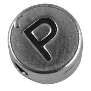 Perla kovinska črka "P", bn, srebrna, o 7 mm, hole 2 mm