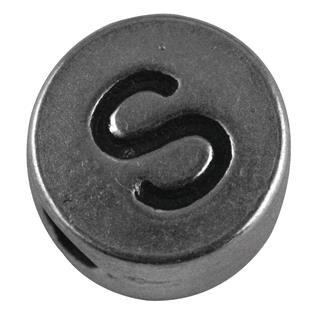 Perla kovinska črka "S", bn, srebrna, o 7 mm, hole 2 mm