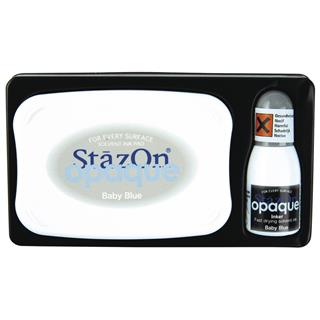 StazOn Opaque-Set, baby modra, blazinica za žige + tuš za bl